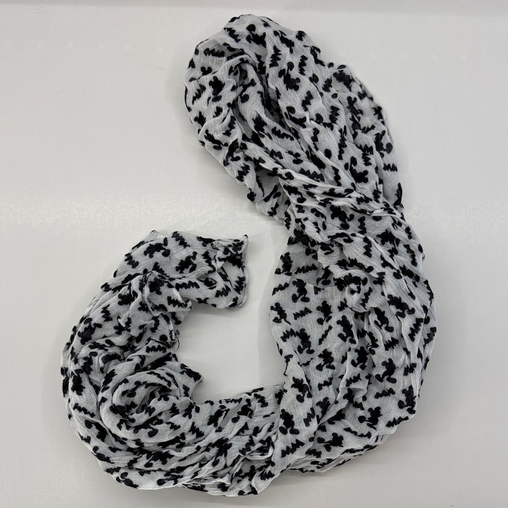 Disney Mickey Mouse Black & White Rayon Scarf 60"x14" Classic Print